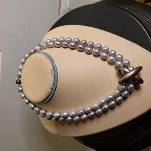 Vintage Genuine Pearl Necklace w/ 925 Sterling Silver Clasp 17"